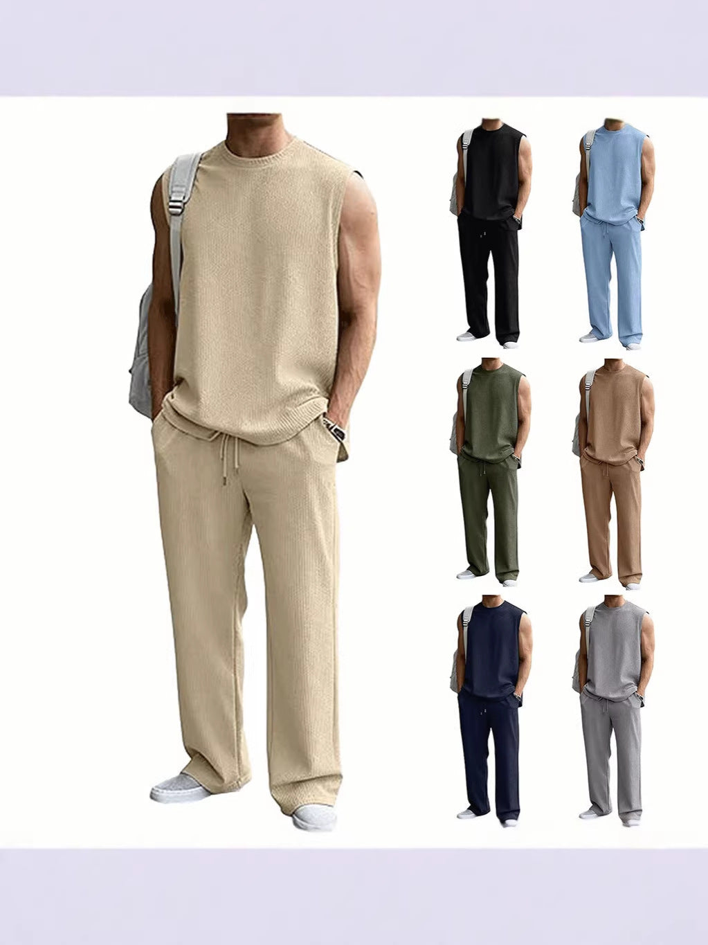 Men's Jacquard Ribbed Tank Top and Pants Set