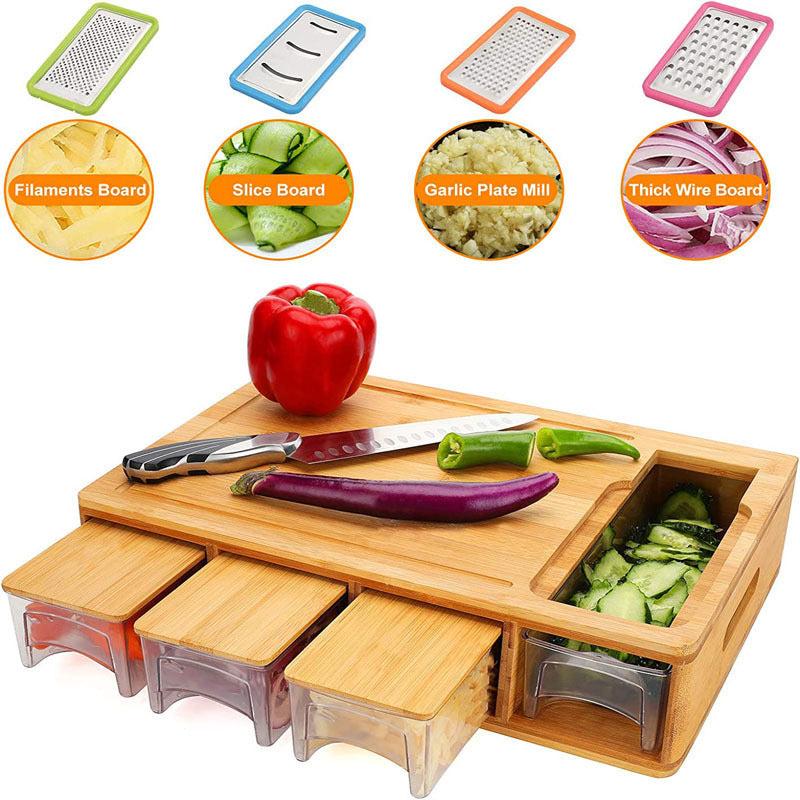 Multi-Function Wooden Cutting Board with Storage Drawer