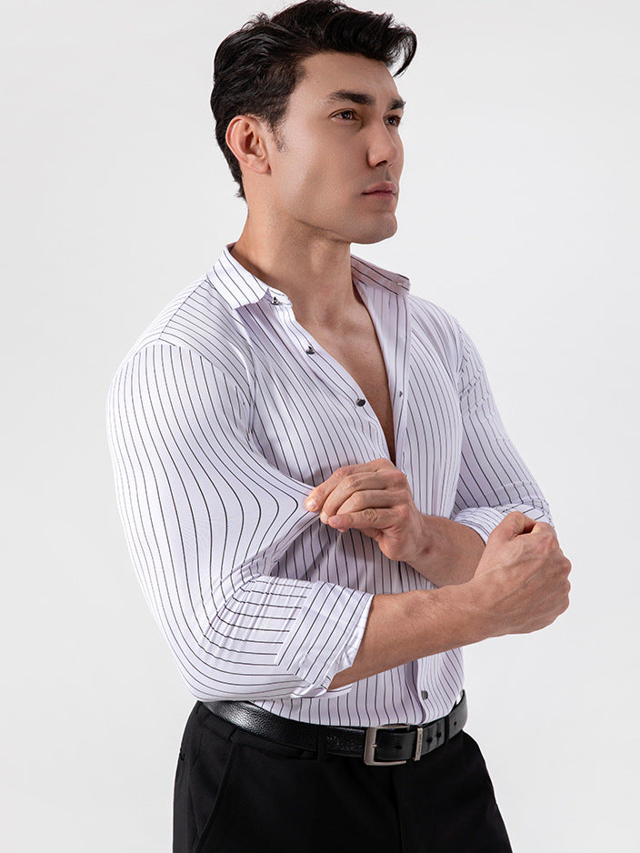 Seamless Striped High Elasticity Mens Shirt