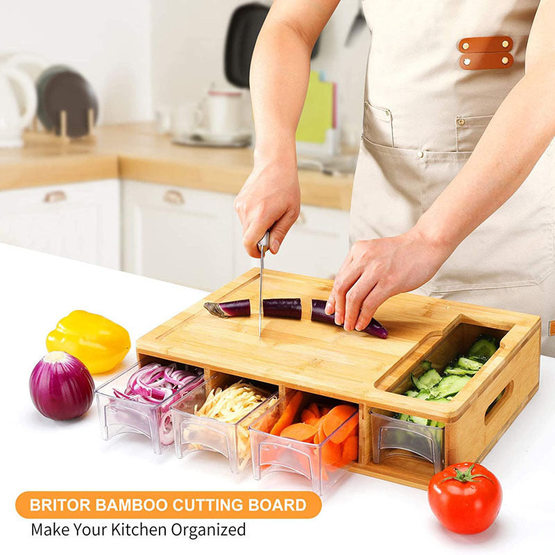 Multi-Function Wooden Cutting Board with Storage Drawer