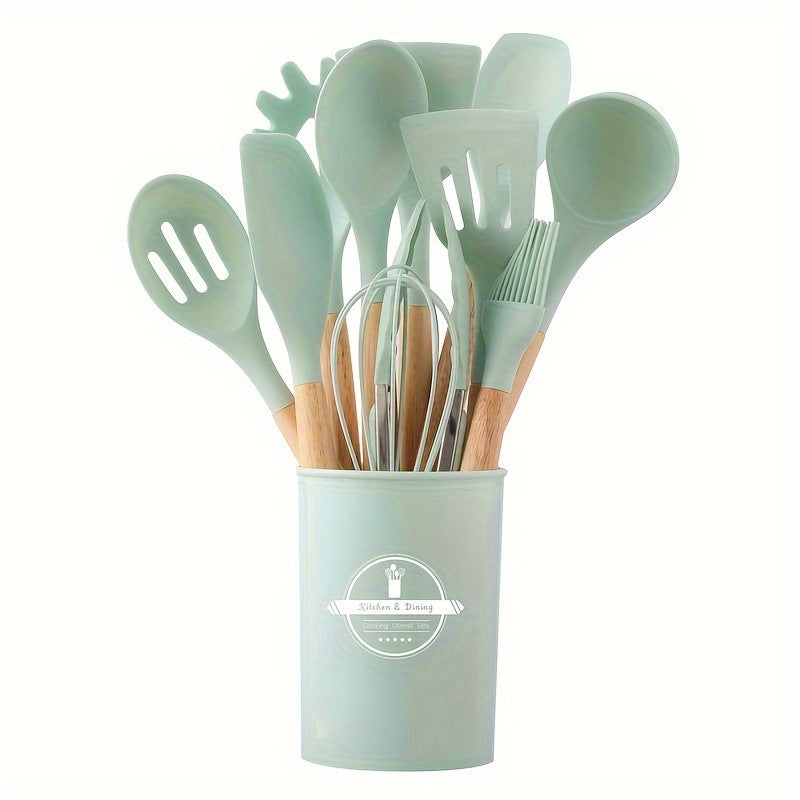 Silicone Wooden Handle Kitchen Utensil Set