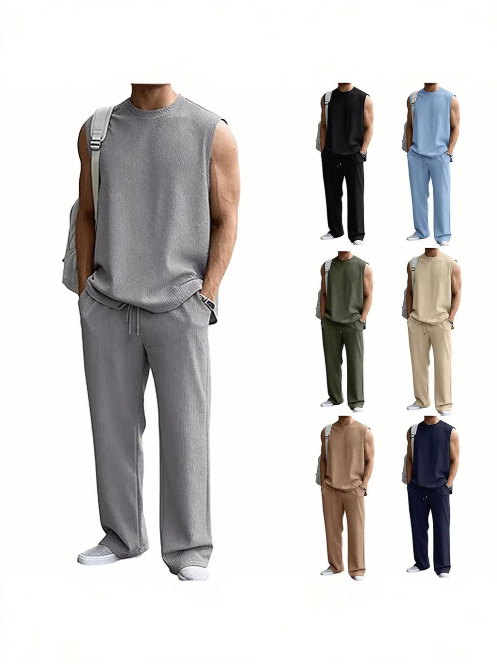 Men's Jacquard Ribbed Tank Top and Pants Set