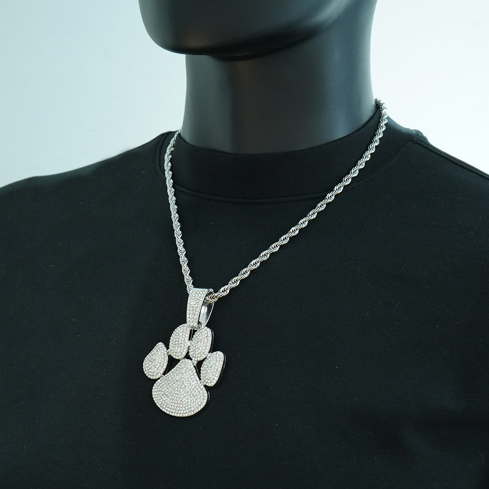 Diamond Bear Claw Pendant Twist Chain Necklace