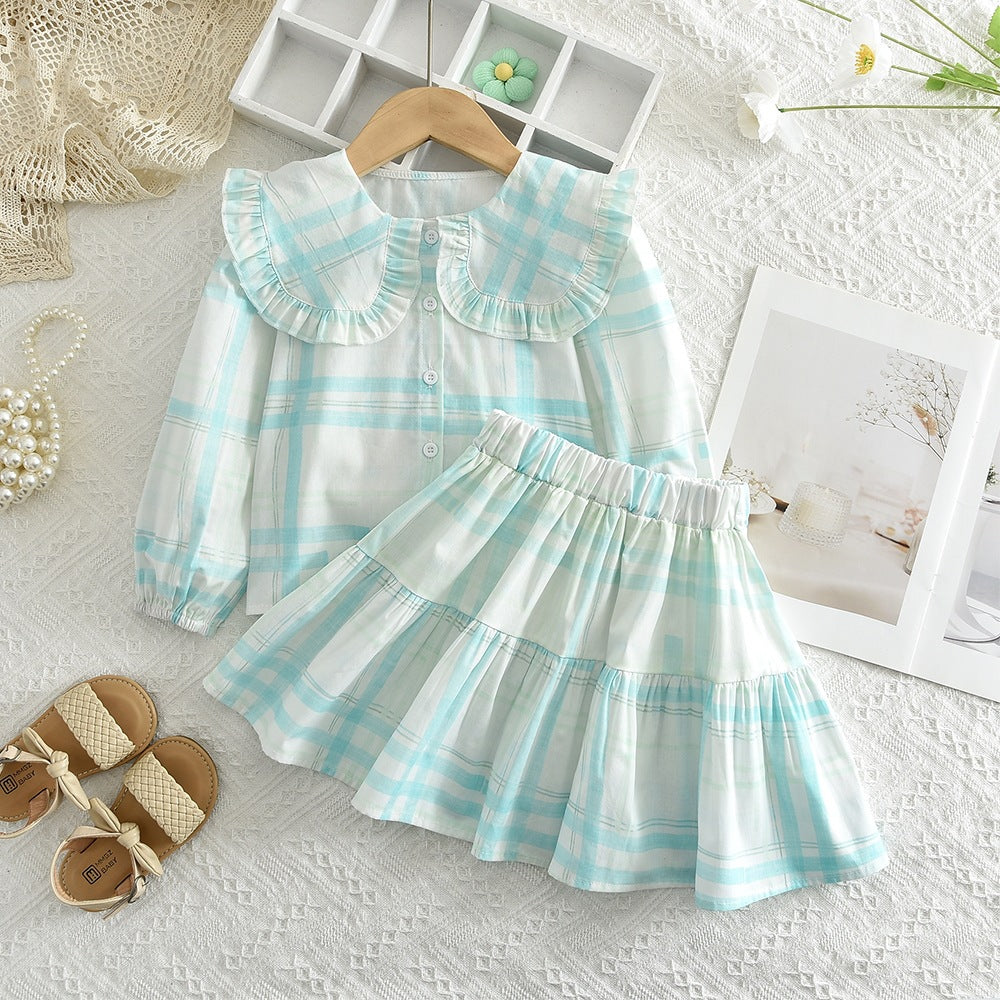 Childrens Bow Print Long Sleeve Shirt and Skirt Set