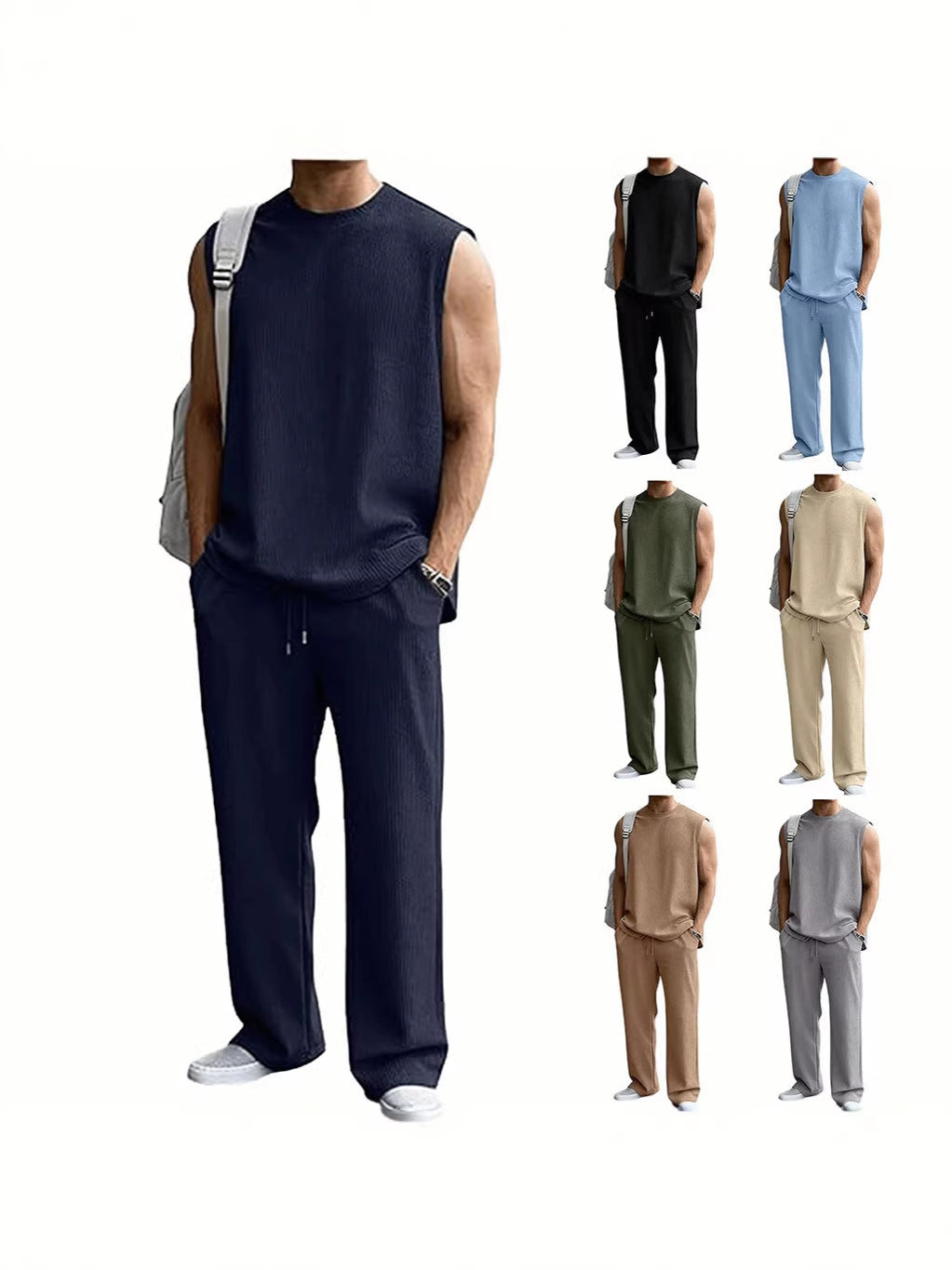 Men's Jacquard Ribbed Tank Top and Pants Set