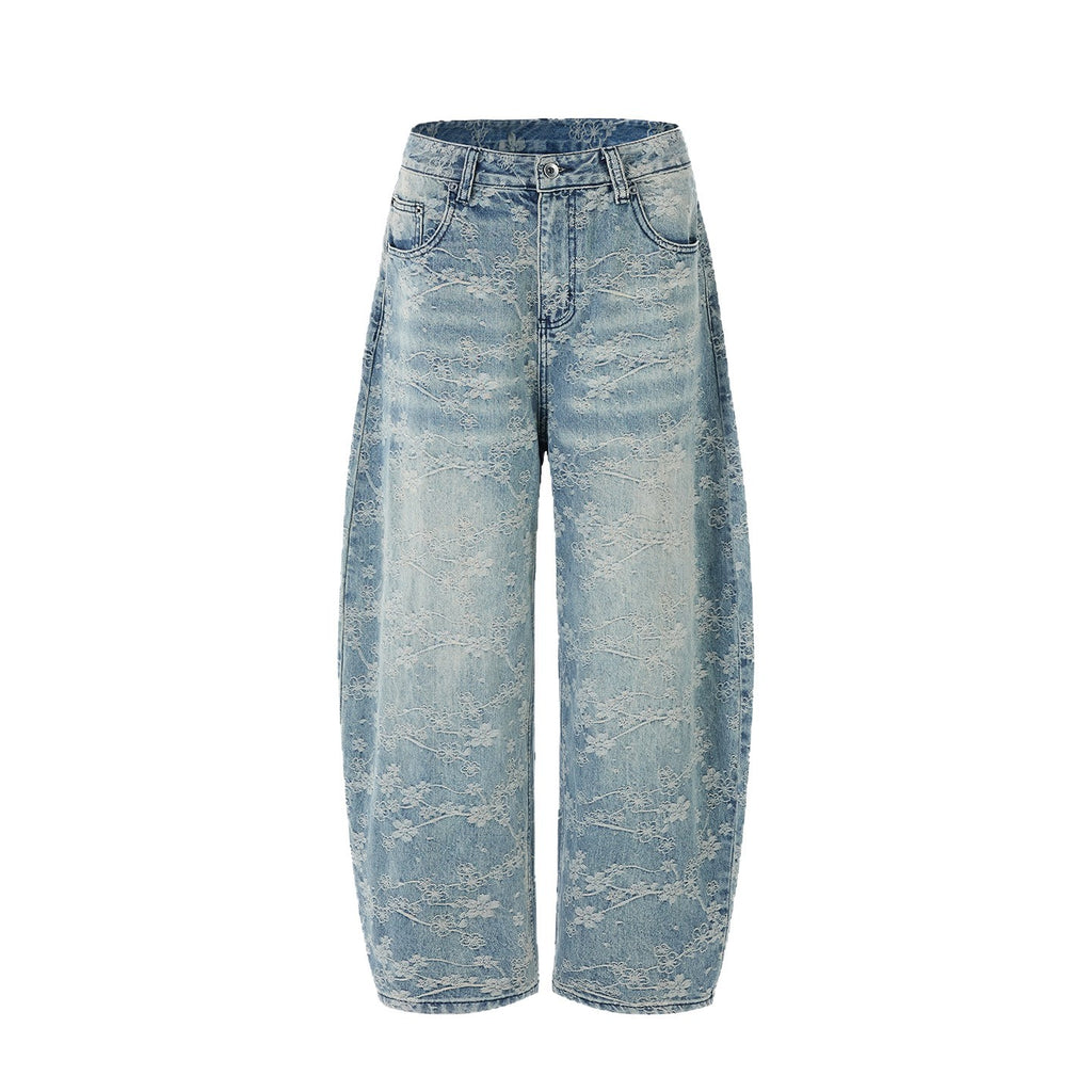 Floral Jacquard Straight Leg Denim Pants
