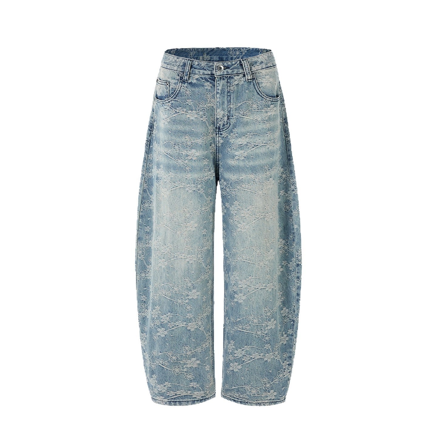 Floral Jacquard Straight Leg Denim Pants