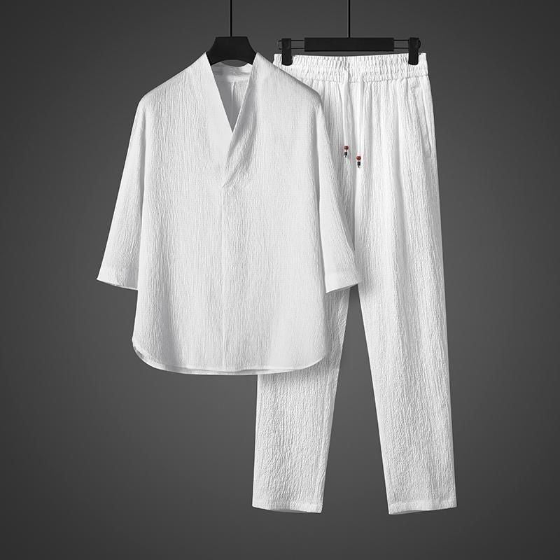 Mens Chinese Style Ice Silk Casual Suit