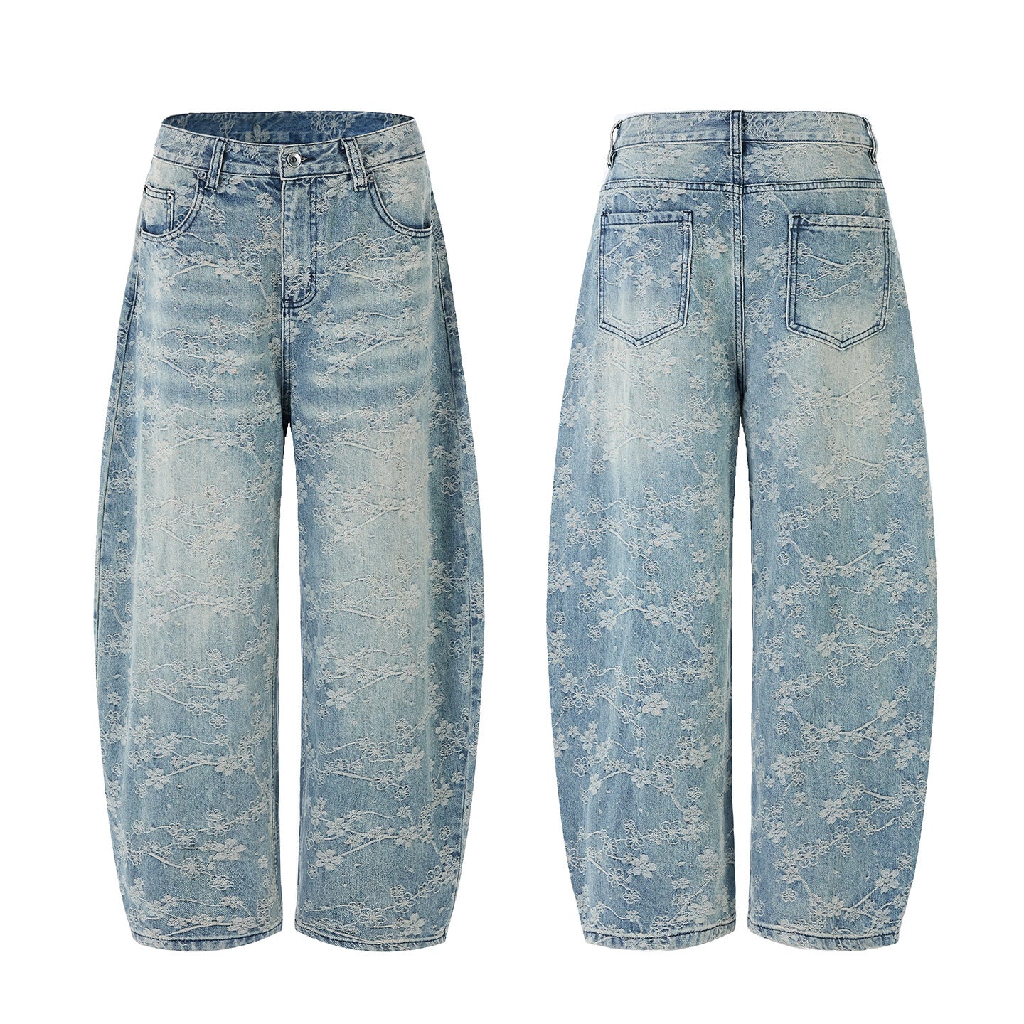 Floral Jacquard Straight Leg Denim Pants