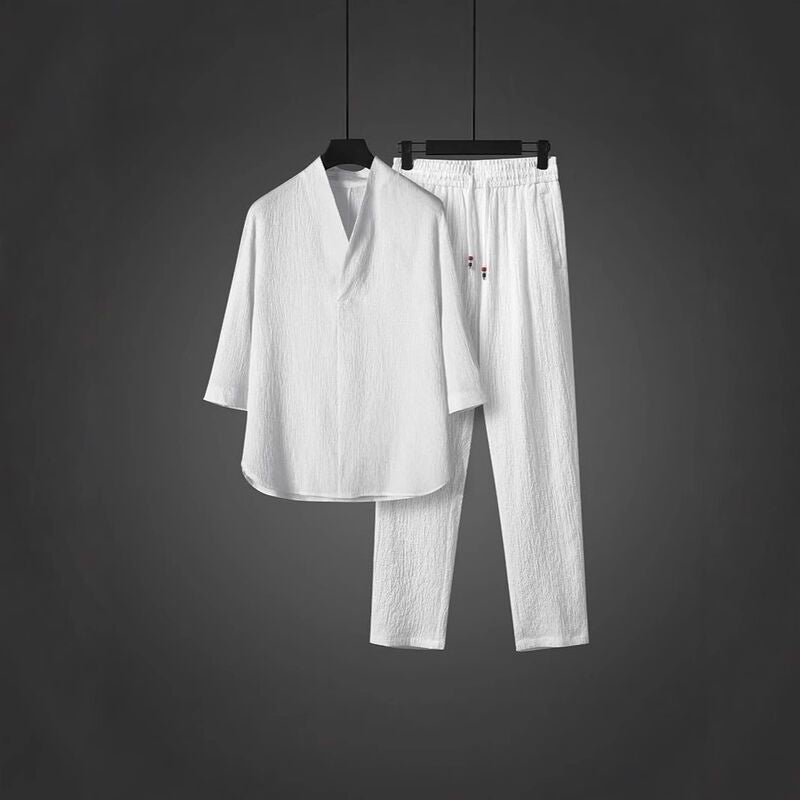 Mens Chinese Style Ice Silk Casual Suit