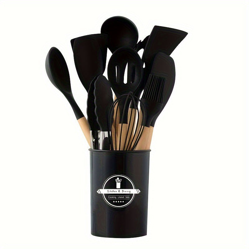 Silicone Wooden Handle Kitchen Utensil Set